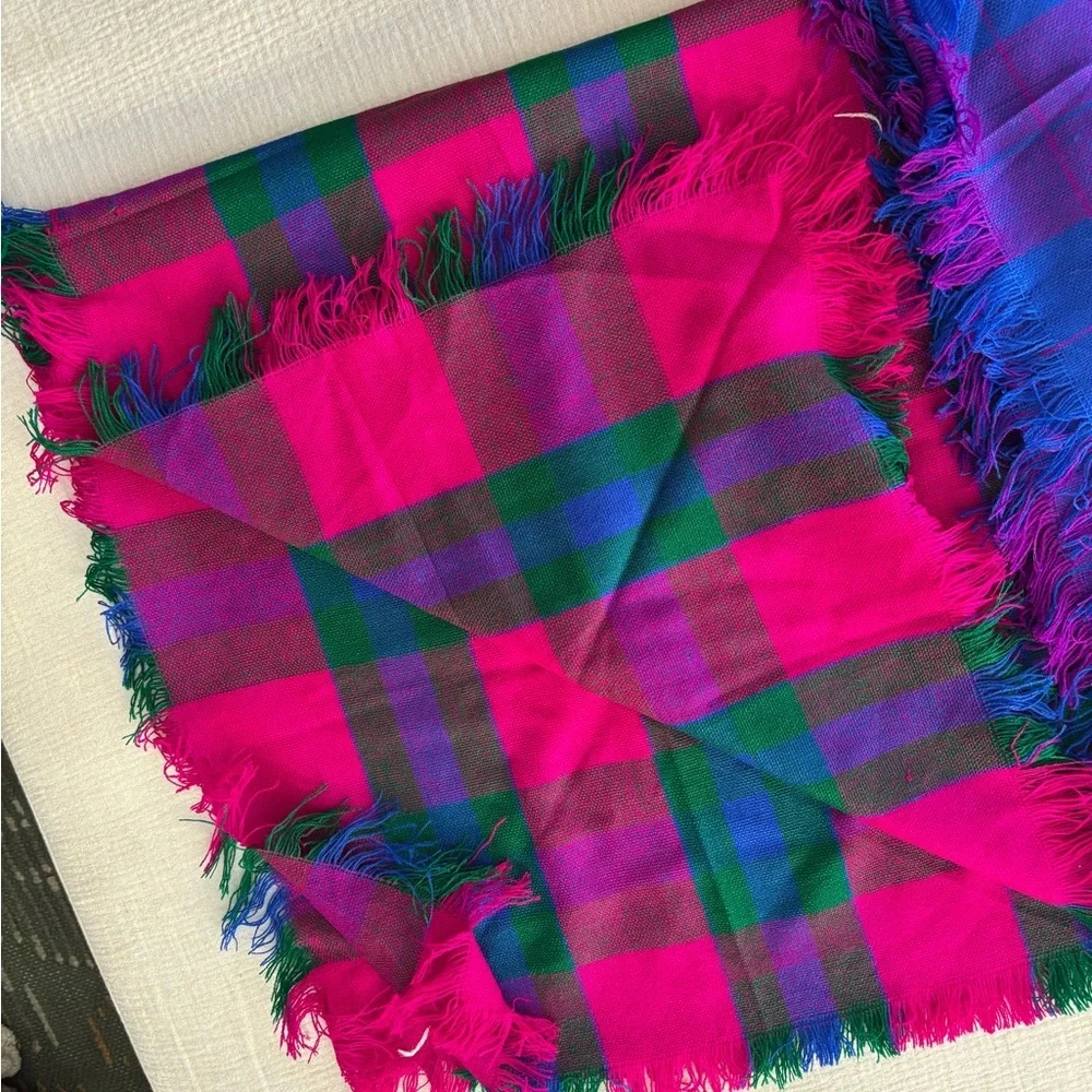 Peruvian Vibrant Plaid & Ombre Fringe Scarves - Pink, Blue, Green, Purple